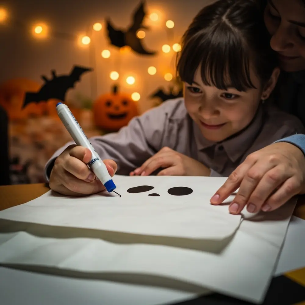DIY Halloween Treat Bags: Easy Step-by-Step Guide for Spooky Hauls 2 Friendly white instruction hands a face up of p bag or onto the shot drawing ghost close image paper placement spooky 2