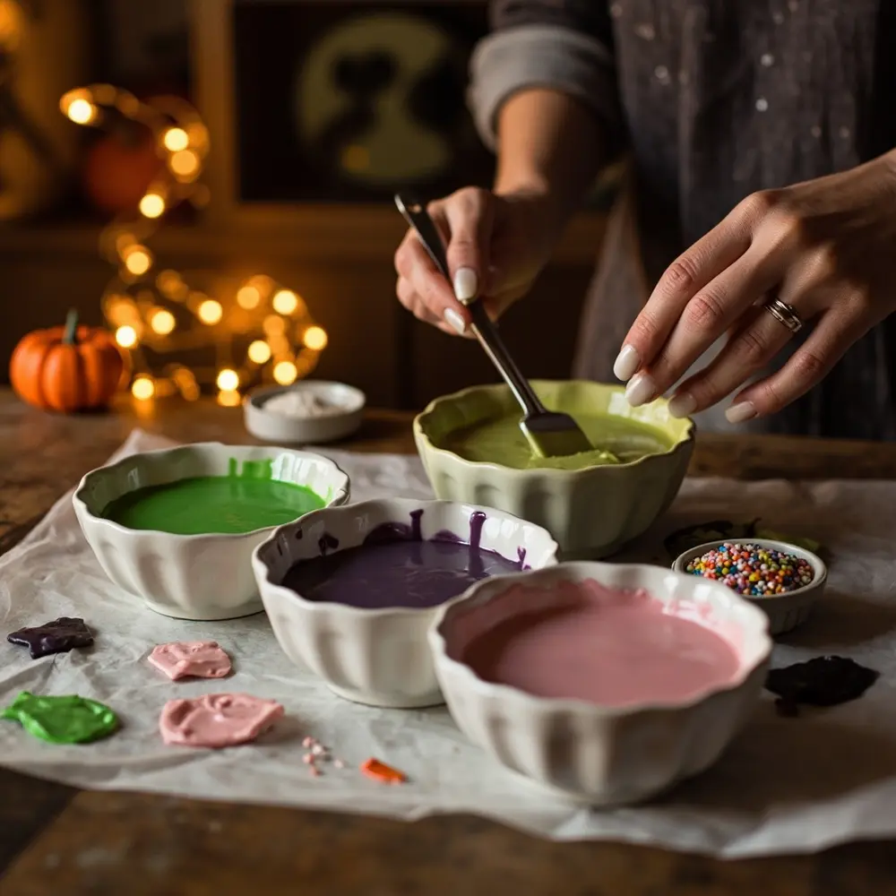 Easy Witch Finger Pretzel Rods: Spooky, Sweet & Toddler-Friendly! 1 Melted being various stirred food with colors up of p melts coloring em some close in candy image 2