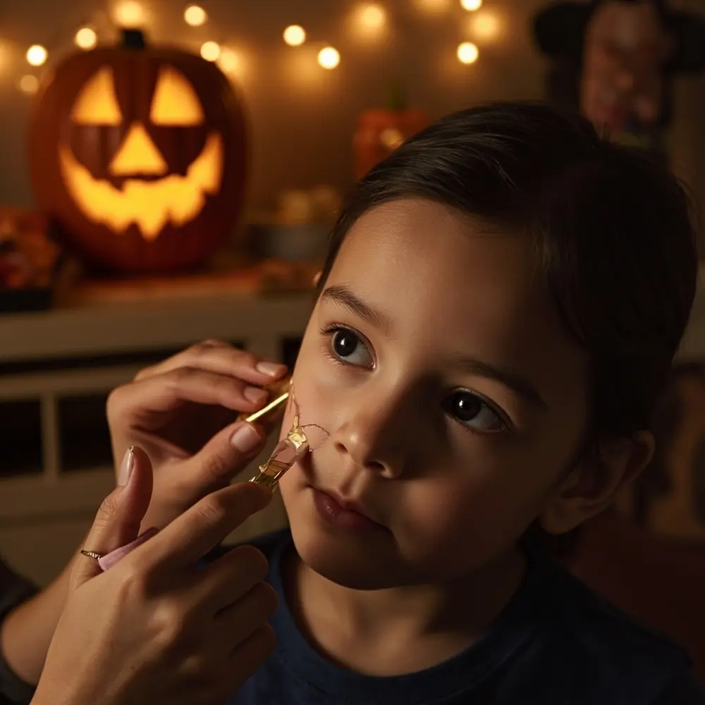 The Beginner's Guide to Kid-Safe SFX Makeup (How to Create a Realistic Fake Scar) 2 Wavy line on a up of stick p small or the shot em close in skin spatula image adhesive liquid 2 popsicle applying