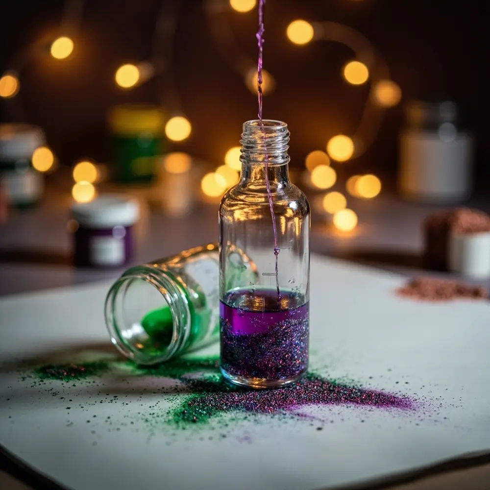 How to DIY Your Halloween Wedding Decor: 5 Easy Projects to Start Now 2 Glitter liquid a pouring hands up swirling into close of 2 p colored carefully with image bottle