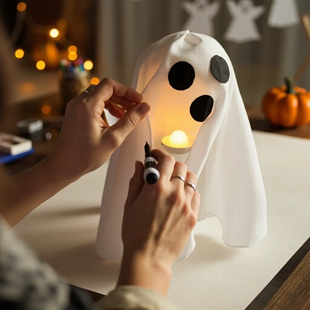 DIY Ghost Lanterns in 3 Easy Steps (The Cutest Spooky Decor!) 1 Led instruction hands with a face up of p inside onto the draped shot drawing ghost an close tea image visible placement light fabric 2