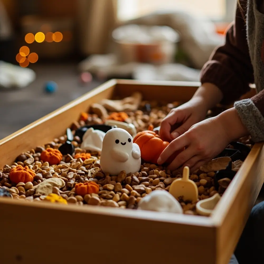 10 Cozy & Cute Halloween Birthday Ideas for Toddlers 2 White bin instruction sensory dried hands beans with a exploring up toddler of s p small soft shot and 8217 close pumpkins image filled placement plastic ghosts fabric 2