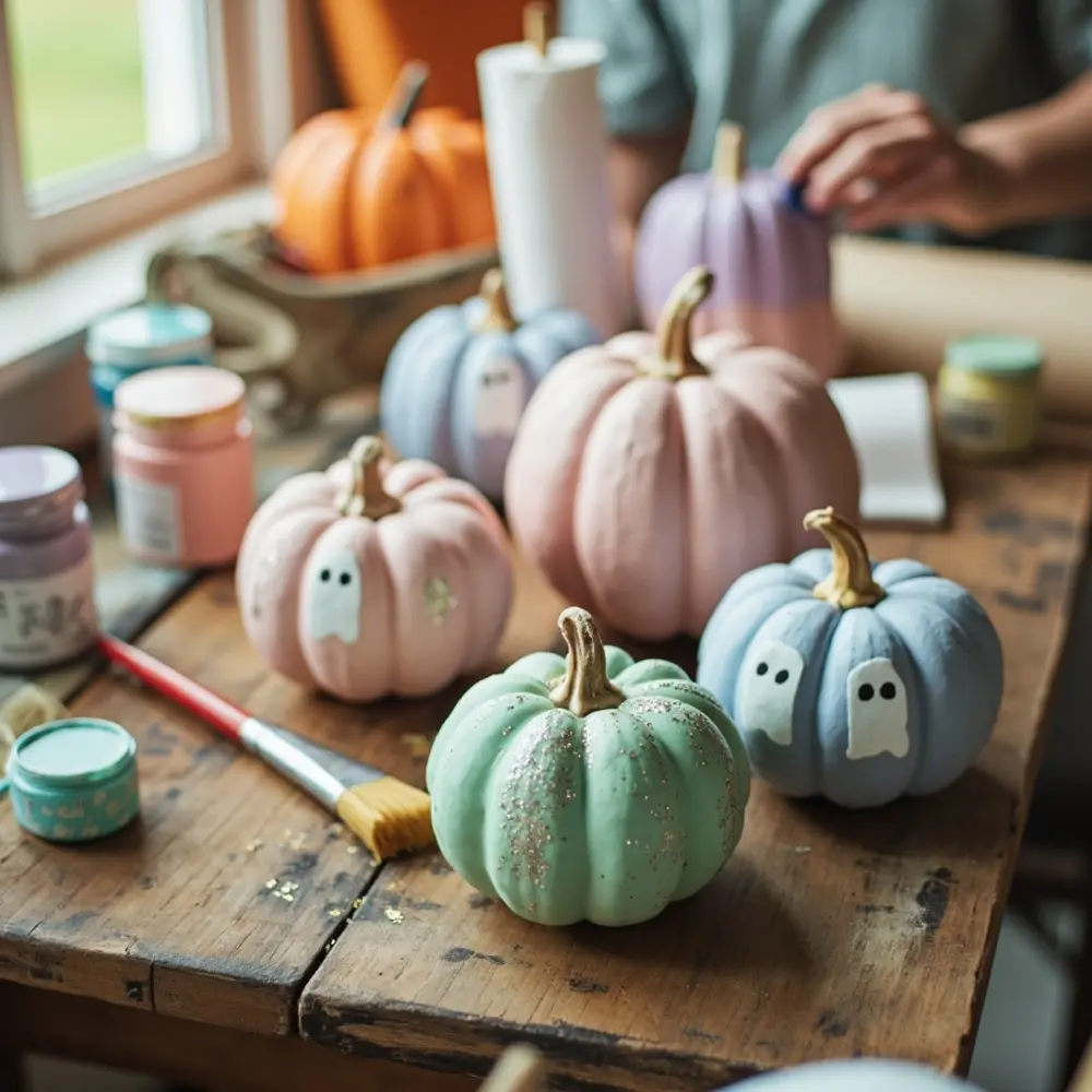 15 Dreamy DIY Pastel Halloween Birthday Party Ideas 2 Collection white faces various instruction with a of p or subtle glitter ghost shades some pumpkins in mint image placement pink pastel 2 lavender painted