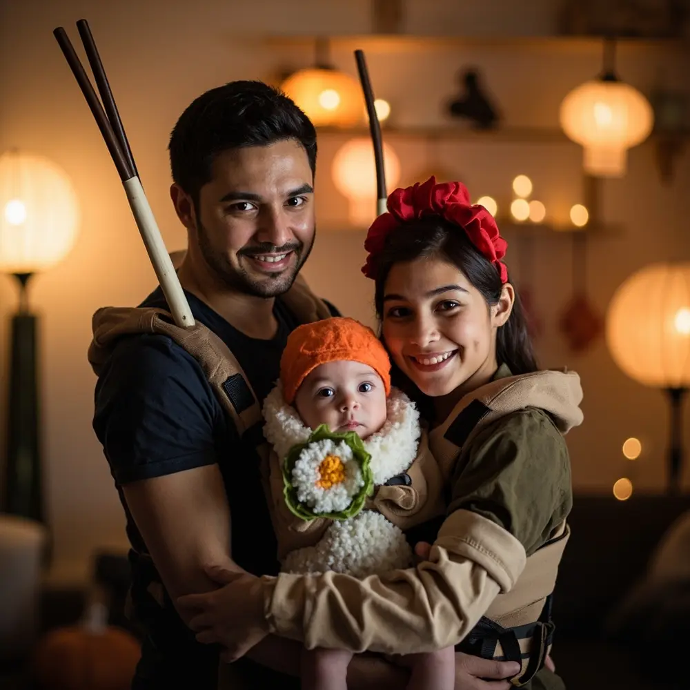 20 Unforgettable Family Halloween Costume Ideas (For 3, 4, or 5!) 2 Instruction dressed chopsticks with baby family a sushi p or the sauce and in as parents image carrier soy placement 2 roll