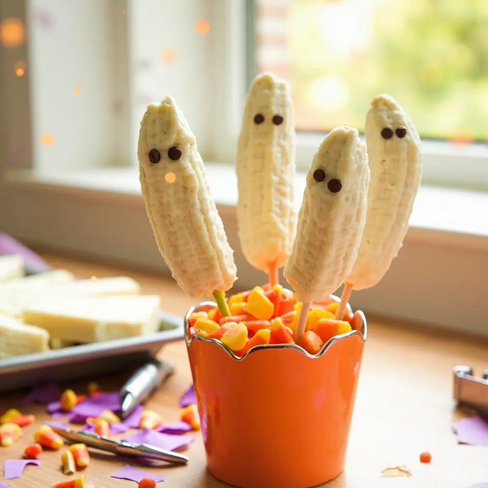 25 Spooktacular Halloween Treats: Easy, Healthy & Allergy-Friendly Fun for Everyone 2 Instruction several a of upright p fun in pops image cup placement halloween decorative 2 ghostly standing banana photo