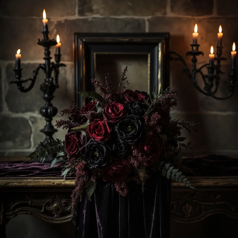 Plan Your Uniquely You Alt Wedding: The Ultimate Guide to Non-Traditional Nuptials 2 Inspired floral dark setting bouquet detail like a of p stunning wedding or image 2 candlelit gothic table photo