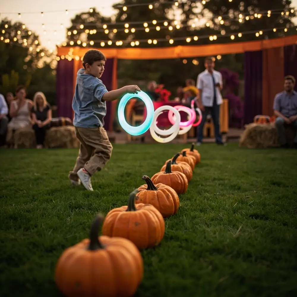 10 Fun Halloween Wedding Games That Kids and Adults Will Both Enjoy 2 Vibrant instruction with mixed lawn on a of p arranged ages toss pumpkins image ring placement pumpkin playing guests 2 photo