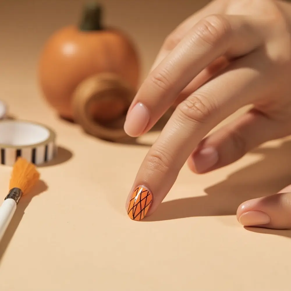 19 Minimalist Halloween Nails for a Modern & Chic Look 2 Outline pumpkin h2 2 geometric