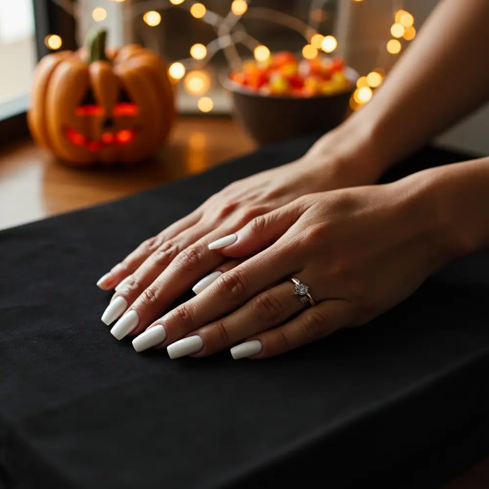 5-Minute Manicure: The Easiest DIY Ghost Nail Art Tutorial for Beginners 2 Drying white surface placement on a hand instruction flat nails 2 p with image solid painted