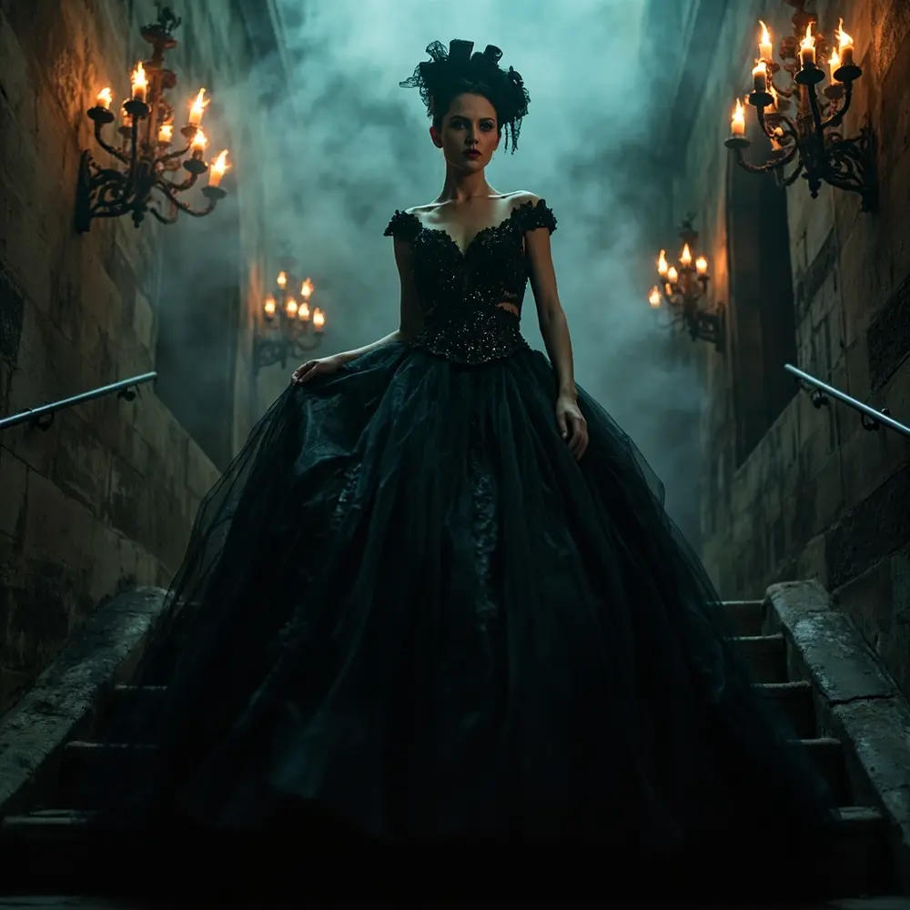 17 Stunning Halloween Wedding Dresses: Black, Red, & Gothic Gowns for a Spooky Chic Celebration 2 H2 black 2 ballgown raven tulle dramatic the queen
