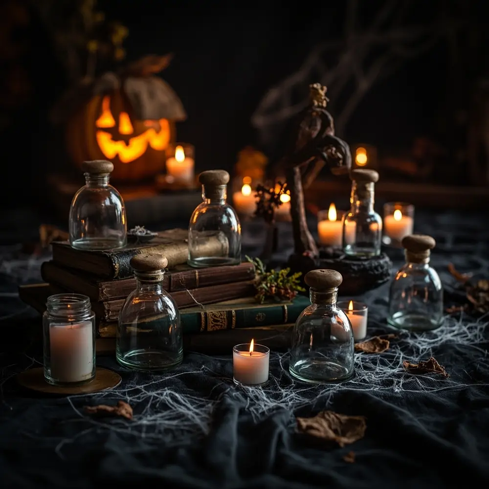 Create a Magical Apothecary Drink Station: A Step-by-Step Guide 2 With a up p tablecloth set arranged and some apothecary elements station empty partially image decorative 2 jars