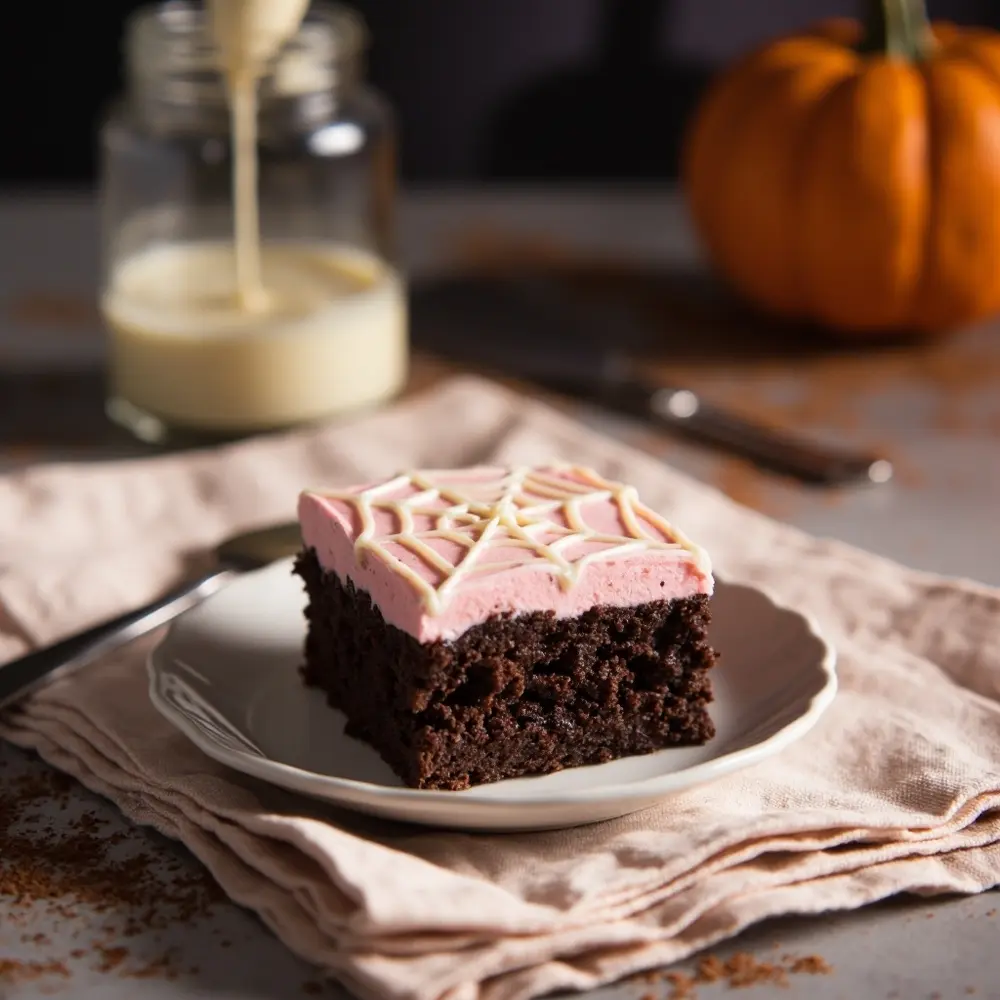 10 Pinkoween Treats for a Trendy Halloween Party 2 White instruction with square a up of p shot and close spiderweb image placement pink perfectly 2 brownie piped