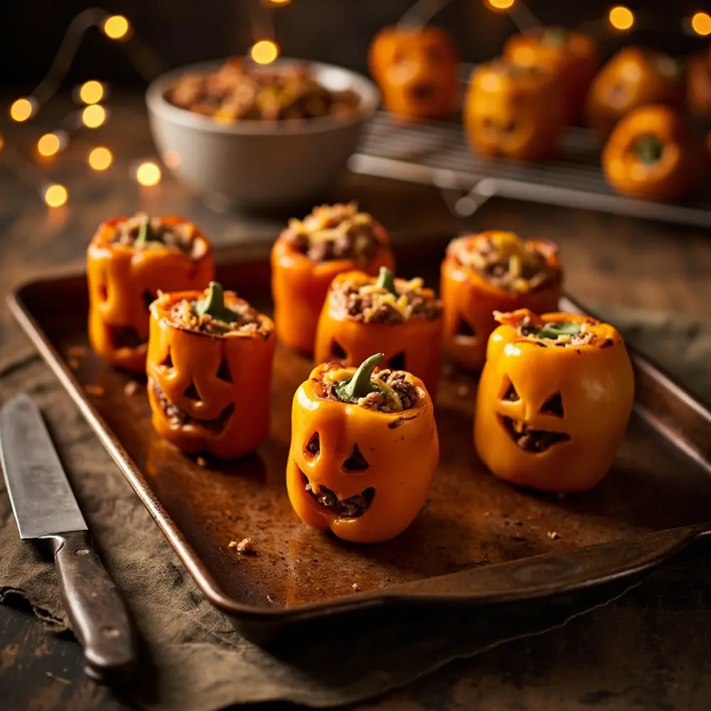 25 Spooktacular Halloween Treats: Easy, Healthy & Allergy-Friendly Fun for Everyone 20 Baked instruction several jack serving freshly on a o stuffed p bell arranged and 8217 image 20 placement platter lanterns pepper