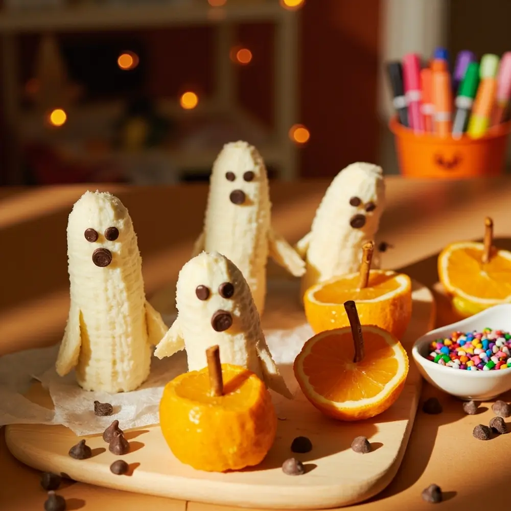 10 Easy & Quick Halloween Party Snacks for Last-Minute Fun 3 Pumpkins h2 ghosts 3 038 banana orange
