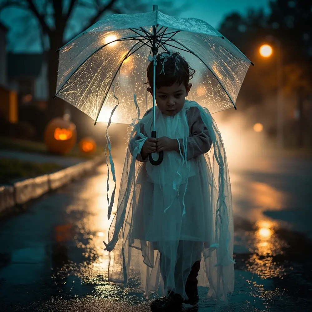 12 Spooky & Sweet Ghost Costume Ideas for Kids (Beyond the Basic Sheet!) 3 Umbrella with look like a decorated p ghost child streamers down clear image holding hanging fabric 3 to