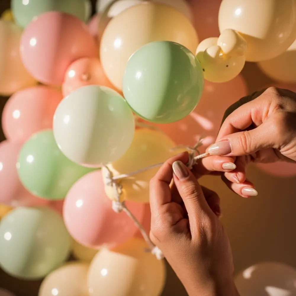 DIY 'Spooky One' Balloon Arch: A Spooktacular First Birthday Guide 3 Instruction hands showing attaching up balloons strip of p the shot alternating close image placement pattern balloon 3 to decorating