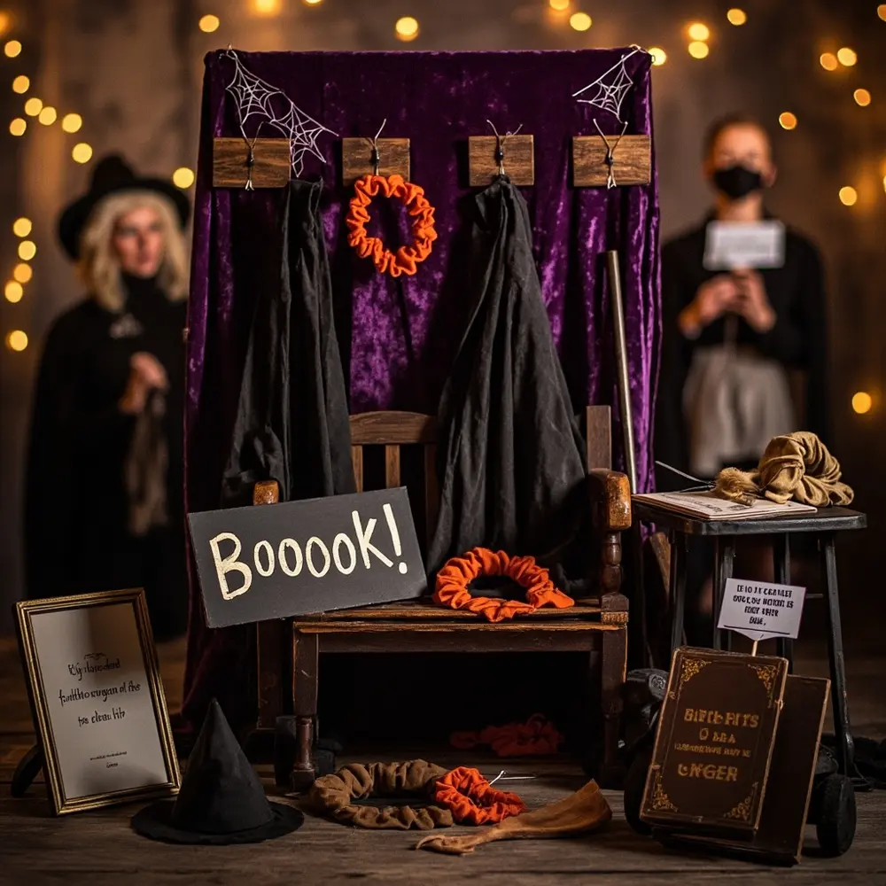 How to Throw a Spellbinding Hocus Pocus Birthday Party: DIY Decor, Food & Fun 3 8221 8220 hocus booth witch like a of diy booooook p or featuring goers group and hats themed in image props pocus party 3 photo