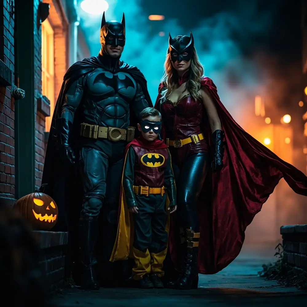 Unleash Your Inner Hero: 14 Epic Superhero Costume Ideas for the Whole Family (DIY & Store-Bought!) 3 Instruction dressed gotham inspired setting family a p batman moody slightly and in as image placement batgirl 3 robin