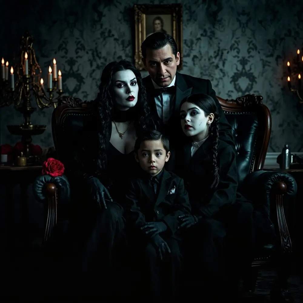 7 Easy Family & Group Halloween Makeup Themes (That Look Amazing Together!) 3 Family spooky h2 3 038 sophisticated addams the