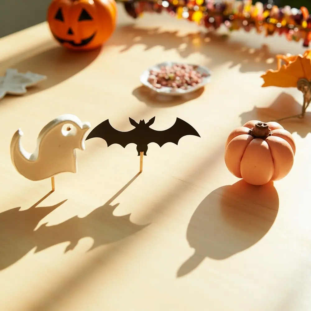 Step-by-Step DIY: Halloween Cake Toppers & Themed Cupcakes (Cricut & No-Cricut Options!) 3 Finished several with showing bat on a p toppers cake ghost em and neatly some out image craft sticks pumpkin pastel 3 laid table attached photo