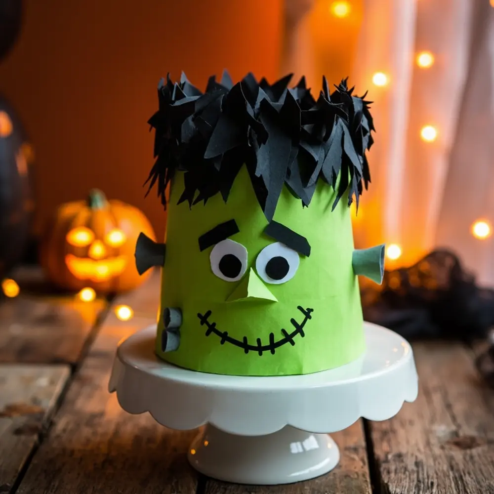 Spooktacular DIY: Frankenstein & Witch Birthday Hats Tutorial 3 Highlighting showing all frankenstein em a finished and the 3 p stitches details hat image photo