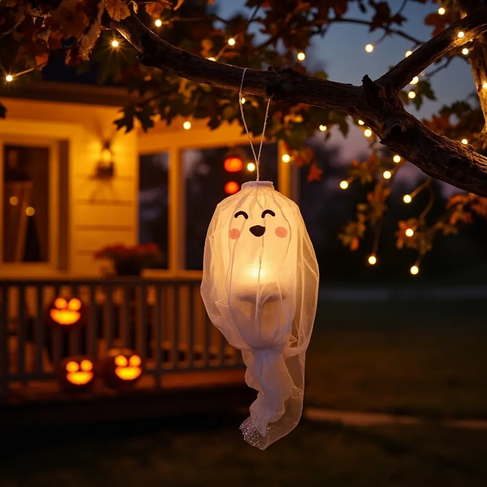 DIY Ghost Lanterns in 3 Easy Steps (The Cutest Spooky Decor!) 2 String led finished instruction glowing by with lantern a softly p the ghost its image placement hanging light 3