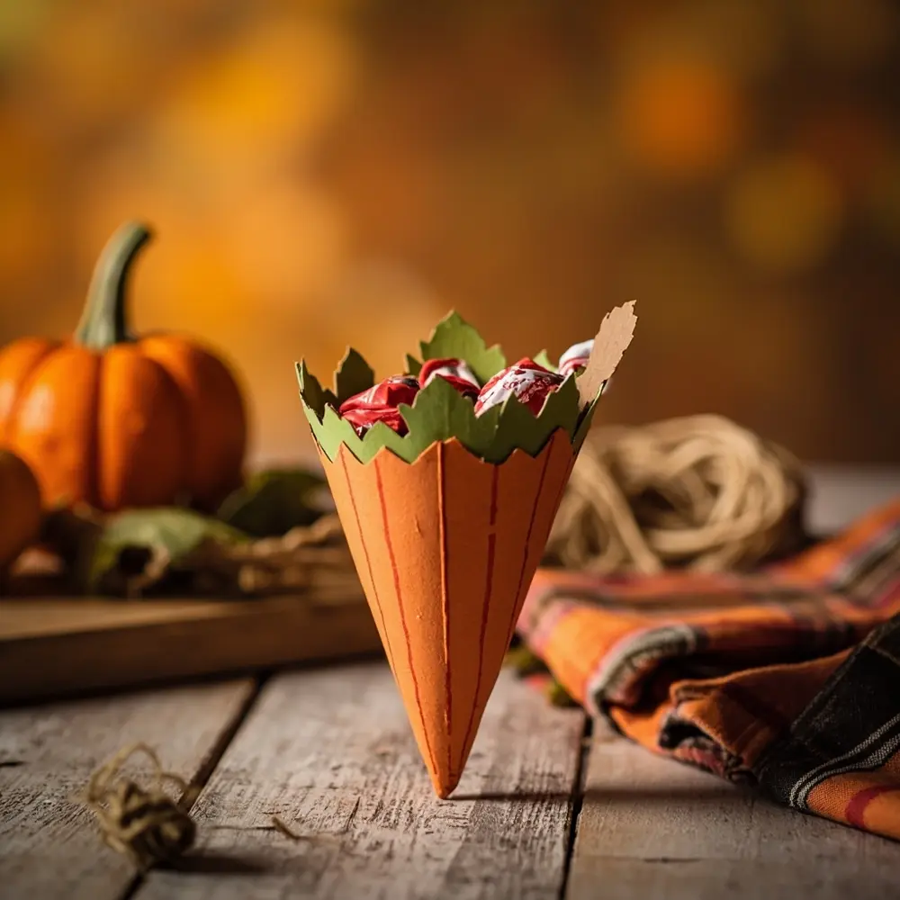 10+ Creative DIY Halloween Treat Holders for Spooky Fun 3 Holder pumpkin em a finished treat wrapped peeking cone candy 3 p small out perhaps with image