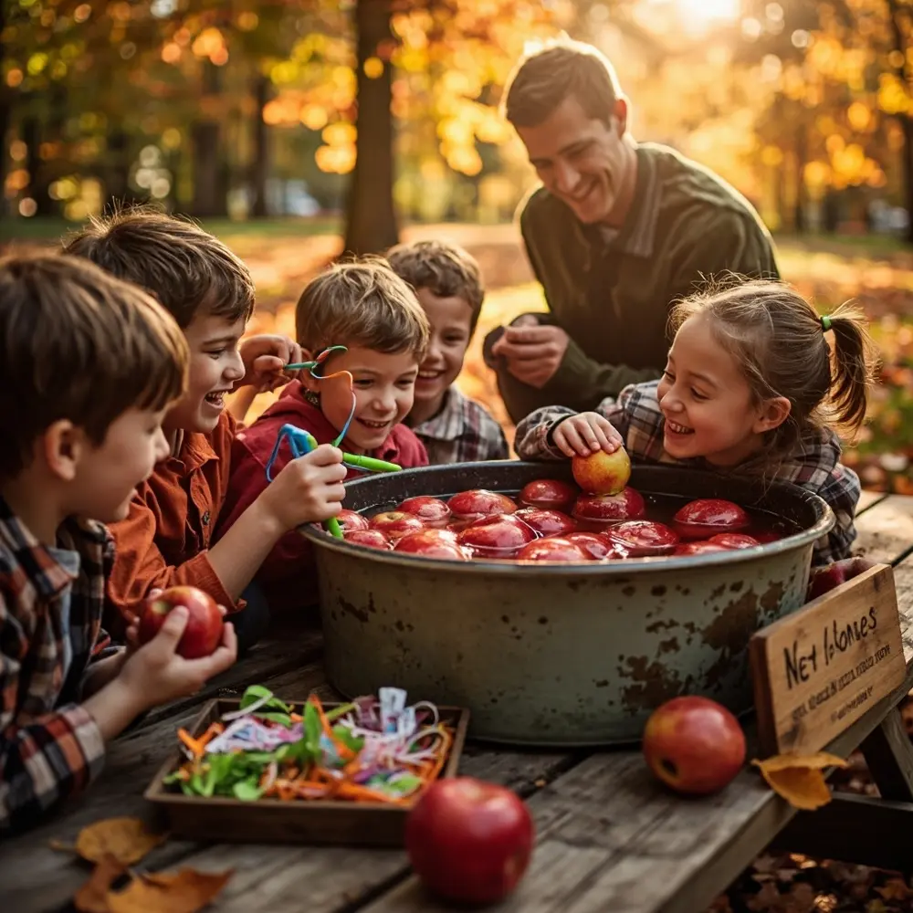 How to Host a Spooktacular Kid-Friendly Halloween Harvest Festival Birthday Party 3 Friendly apple twist bobbing h2 3 classic kid