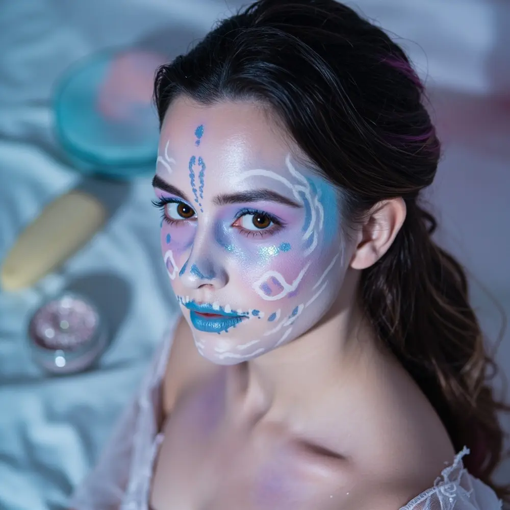 12 Sweet & Spooky Pastel Skeleton & Sugar Skull Makeup Ideas 3 Instruction blended with iridescent a model p skull soft cotton glitter accents candy possibly image placement makeup 3 colored