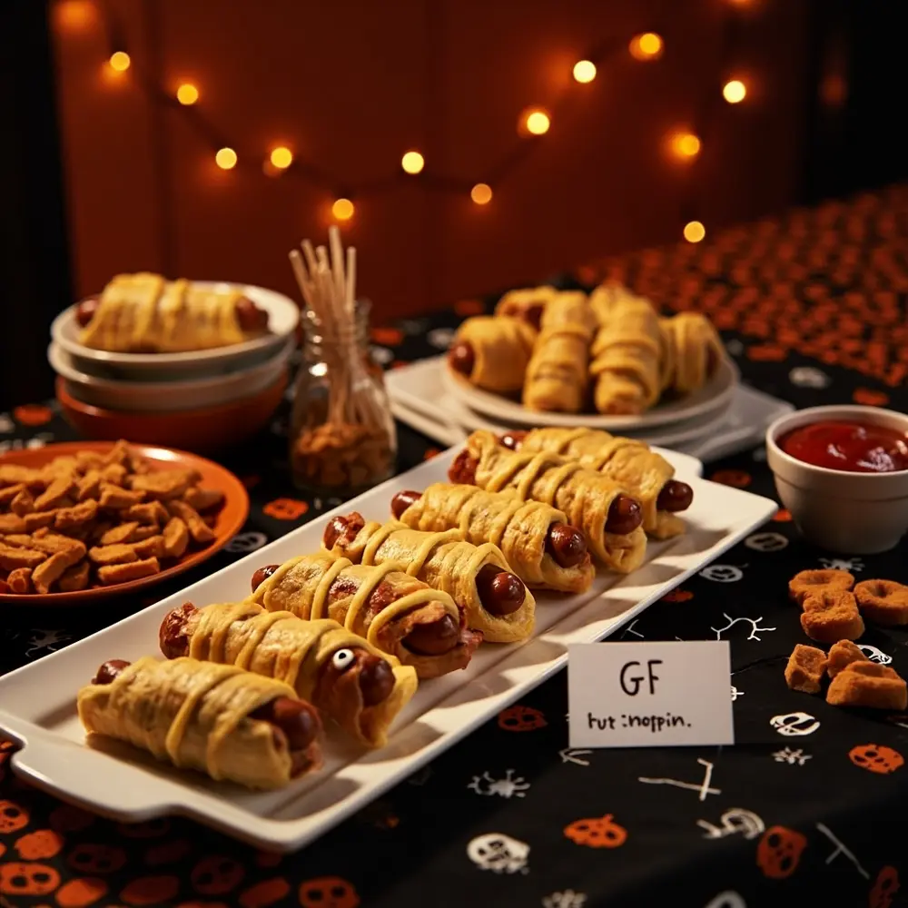 15 Safe Halloween Wedding Treats That Are Allergy-Friendly and Kid-Approved 3 Drawn eyes 8221 8220 with serving on a of p tray mummy arranged image playful 3 hot dogs photo