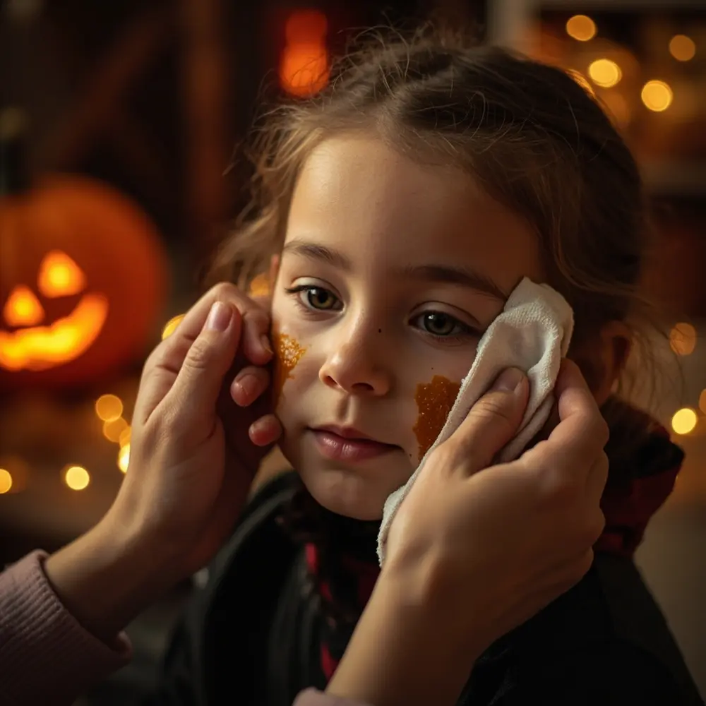 A Mom's Guide to Removing Stubborn Halloween Makeup (Without Tears!) 3 Wiping parent with showing a face gently s p soft cloth clean em 8217 child image partially from makeup damp 3