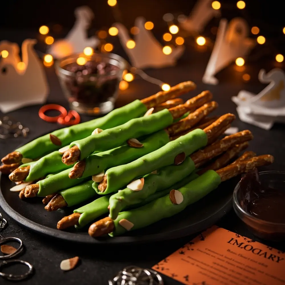 15 Spooktacular & Family-Friendly Halloween Birthday Appetizers (Quick & Allergy-Aware!) 3 Fingernails with on a of p pretzel dipped almond 8216 8217 green image rods platter spooky pile 3
