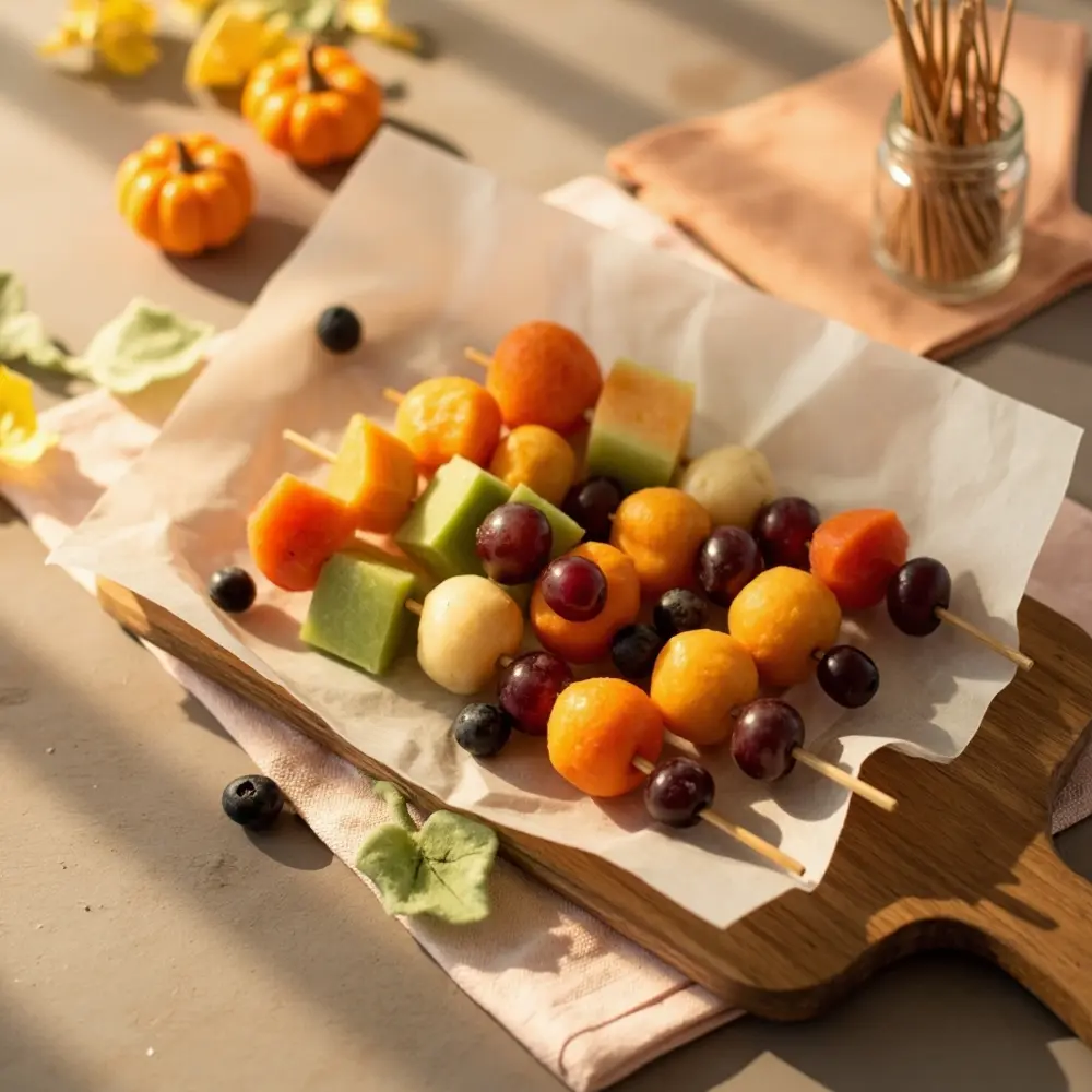 12 Adorable Toddler Halloween Birthday Party Ideas Moms Will Love 3 Skewers fruit sticks pumpkin h2 blunt 3 patch