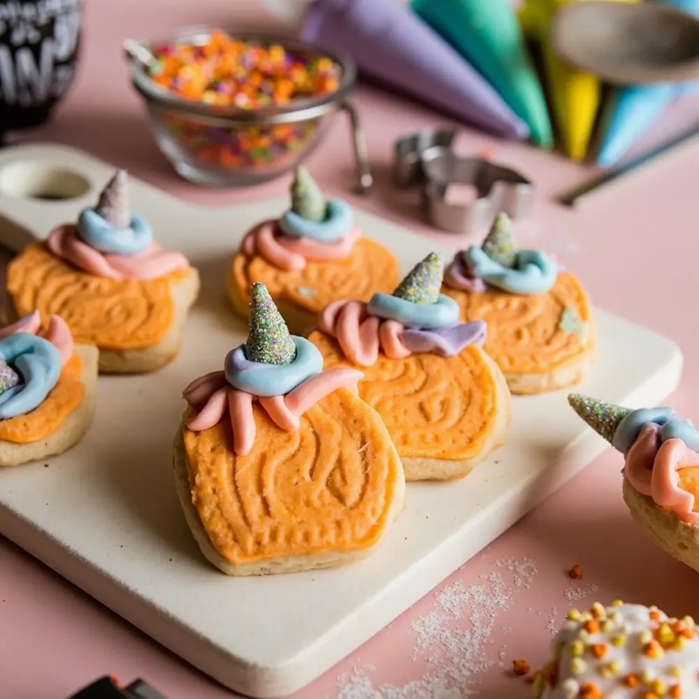 10 Pinkoween Treats for a Trendy Halloween Party 3 Pumpkin unicorn sugar h2 3 cookies