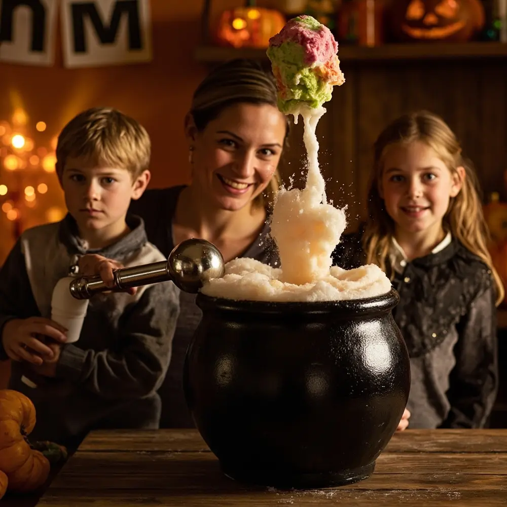 Brew Up Fun: The Ultimate Glowing, Kid-Friendly Witch's Cauldron Punch Tutorial 3 Being instruction creating a of p frothy the added sherbet scoops colorful image placement top layer 3 to punch