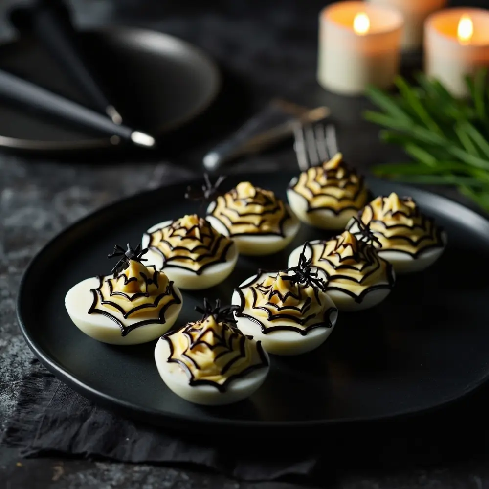 20 Spooky & Delicious Halloween Wedding Menu Ideas for Your Reception 3 8221 8220 deviled eggs h2 3 spiderweb
