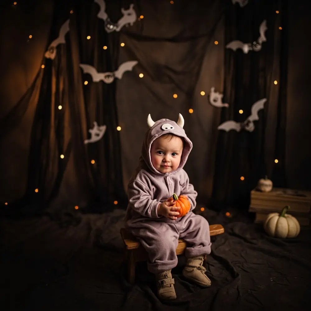 How to Throw a Magical 'Two Spooky' First Birthday: Decor, Cake & Photo Spots 3 Fairy booth dark with baby lights backdrop a setup p small starry cute and twinkling themed costume in bats image paper charming 3 photo