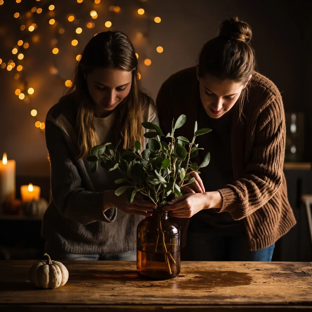 How to Create Moody Rustic Fall Wedding Decor (Easy DIY Guide) 3 Arrangement vase instruction step by showing a of p the foliage and candles in image placement 3 photo