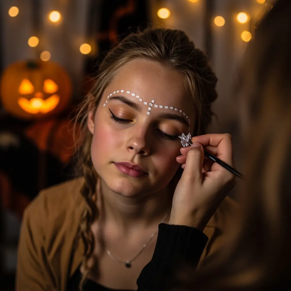 Sparkle All Night: How to Apply Face Gems That Actually Stay On (No Falling Off!) 3 Positioning hands gem tweezers showing a face p using onto the em skin image careful 3 to place