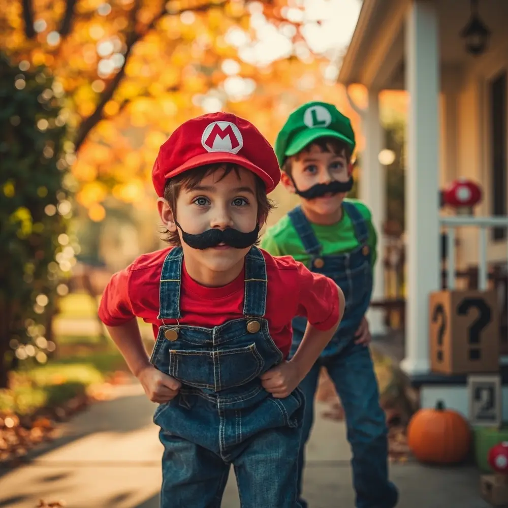 12 Creative Sibling Halloween Costume Ideas That Are a Perfect Match 3 And one a two siblings mario playful pose luigi their striking hats 3 p as with image