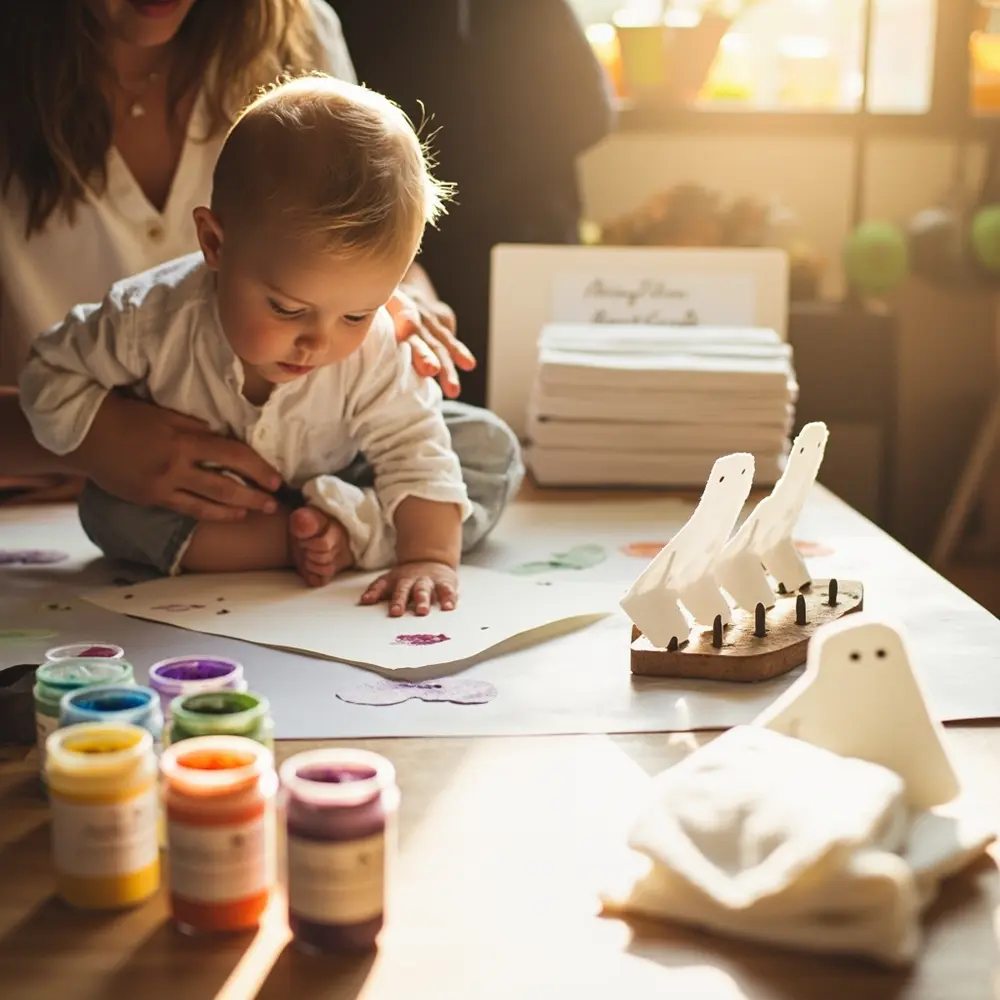 10 Sweet “A Little Boo” Birthday & Baby Shower Ideas 4 Being hand instruction guiding with baby a gently create s p onto shape pressed ghost an 8217 adult image paper placement 4 to footprint