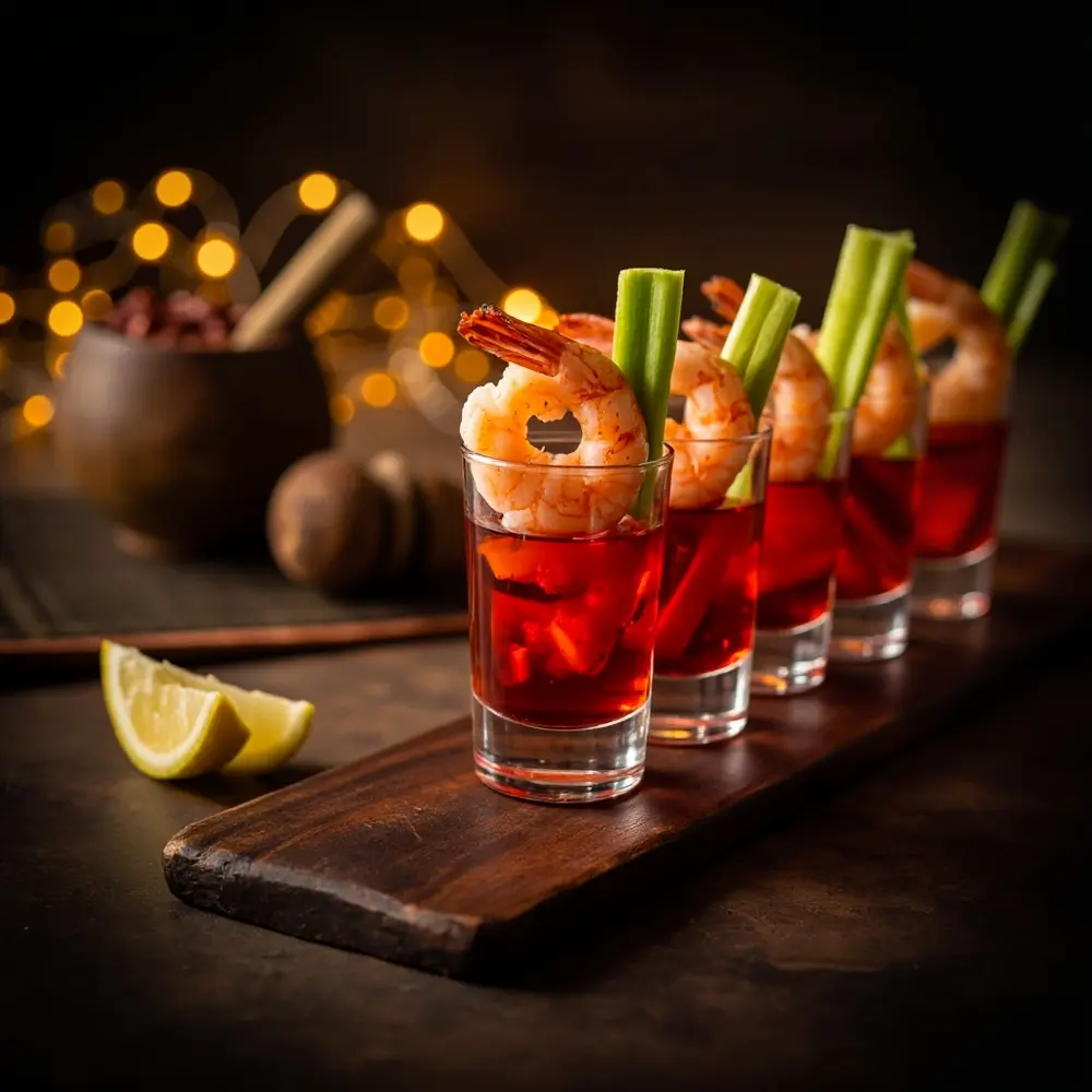 20 Spooky & Delicious Halloween Wedding Menu Ideas for Your Reception 4 Cocktail 8221 8220 shots shrimp h2 4 mary bloody