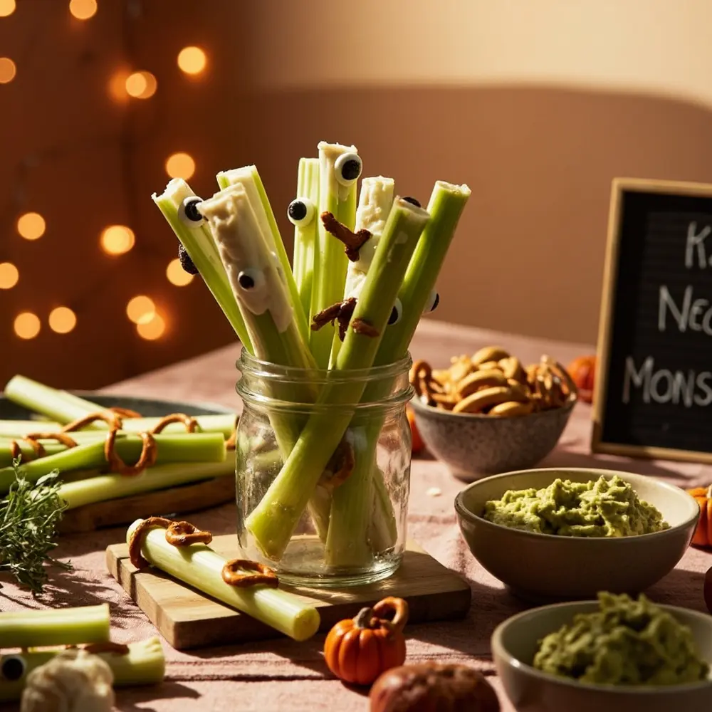 12 Spooktacular & Healthy Halloween Treats Your Kids Will Love 4 Eyes 8221 8220 instruction with adorned a celery up of stick p or pretzel cream spider close raisin image filled sticks placement cheese 4 legs