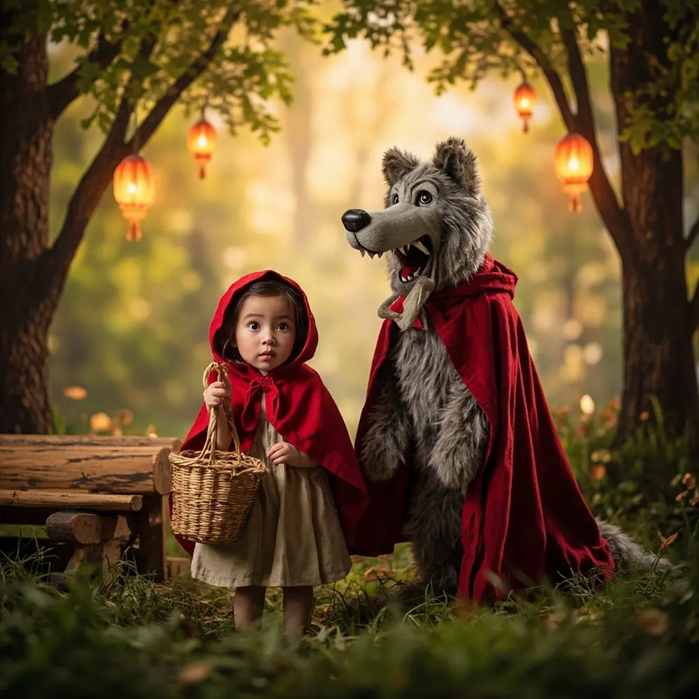12 Creative Sibling Halloween Costume Ideas That Are a Perfect Match 4 Friendly another a next costume child in holding 4 wolf standing p to red basket image cape