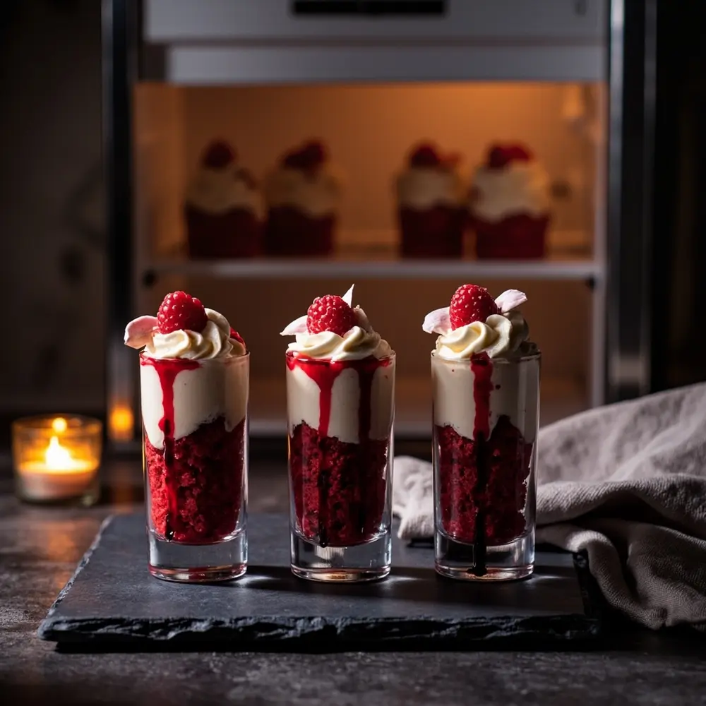 15 Elegant Spooky Dessert Bar Ideas for a Frightfully Sweet Wedding 4 Velvet shooters h2 4 red bloody