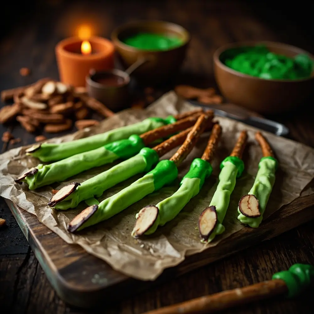 15 Spooktacular Budget-Friendly Halloween Treats That Won't Break the Bank 4 Fingernails parchment with on up of p pretzel dipped almond arranged 8216 8217 one close green image rods paper end 4