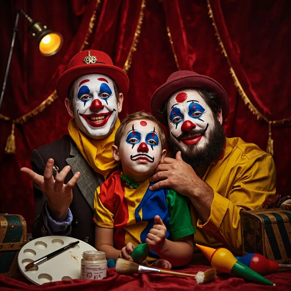 7 Easy Family & Group Halloween Makeup Themes (That Look Amazing Together!) 4 Bold ringmaster strongman instruction with dynamic g family e a of p clown group performers colorful as image placement circus makeup 4 photo
