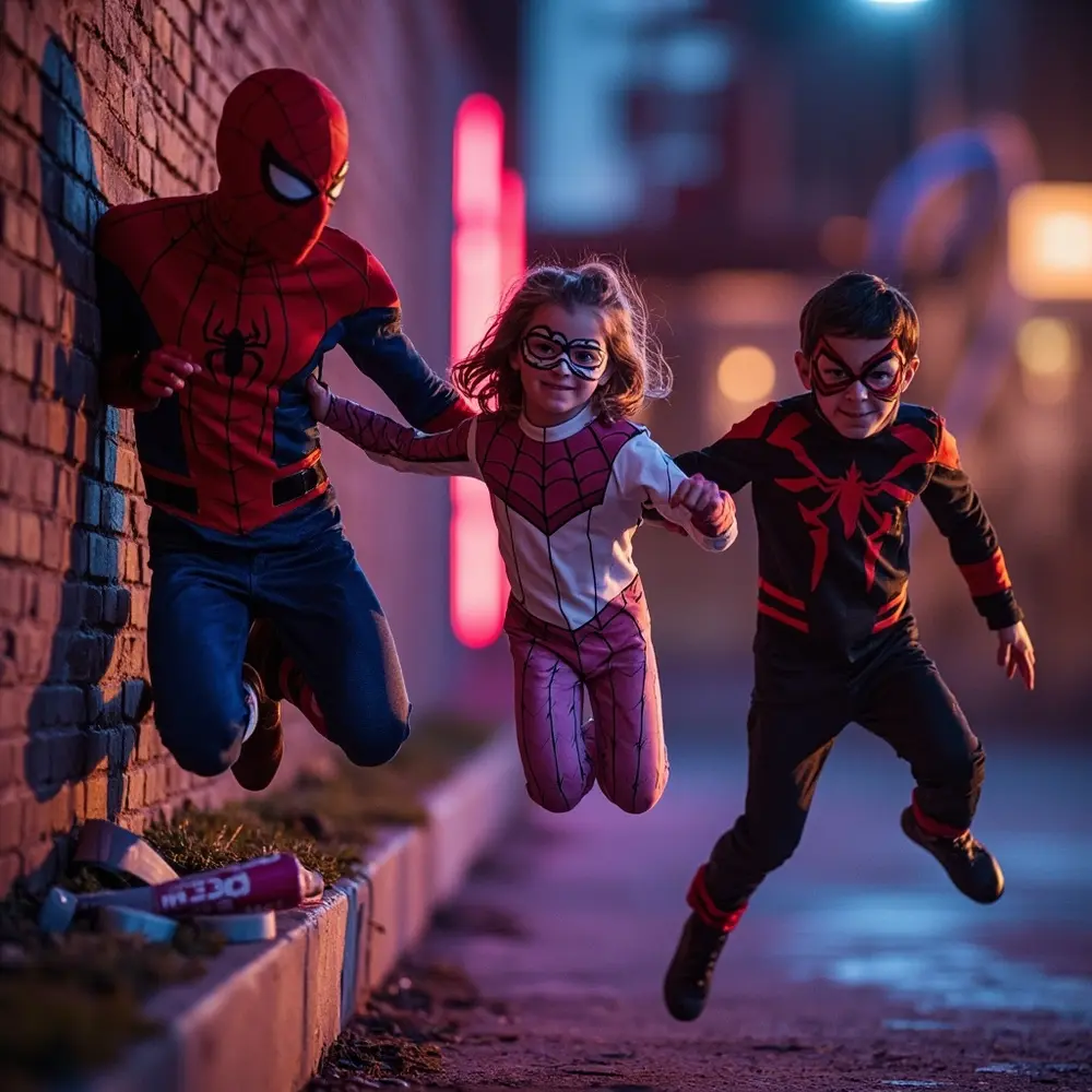 Unleash Your Inner Hero: 14 Epic Superhero Costume Ideas for the Whole Family (DIY & Store-Bought!) 4 Characters family placement various a spider instruction verse mid dressed action pose 4 as p perhaps image