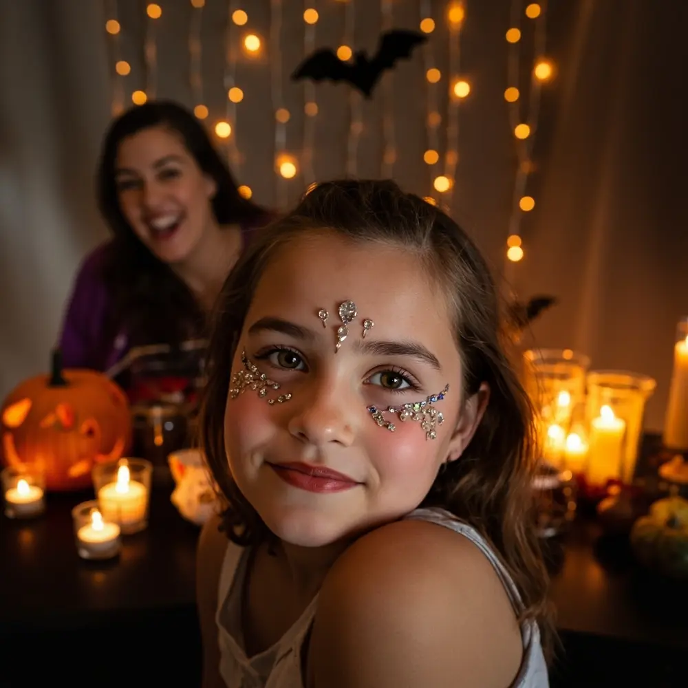 Sparkle All Night: How to Apply Face Gems That Actually Stay On (No Falling Off!) 4 Fully applied showing look on a face showcasing complete p the em and in image gems 4 securely place photo