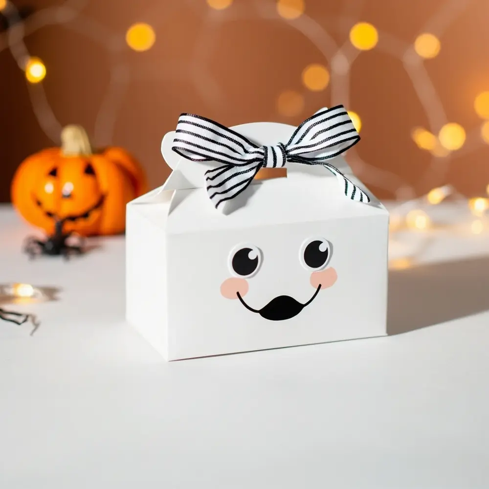DIY Halloween Treat Boxes That Wow: Step-by-Step for Pinterest-Perfect Designs 4 Drawn white eyes 8221 finished hand 8220 tied big black with a box decorated boo googly p the ghost ribbon em speech and at beautifully image treat top 4 bubble striped